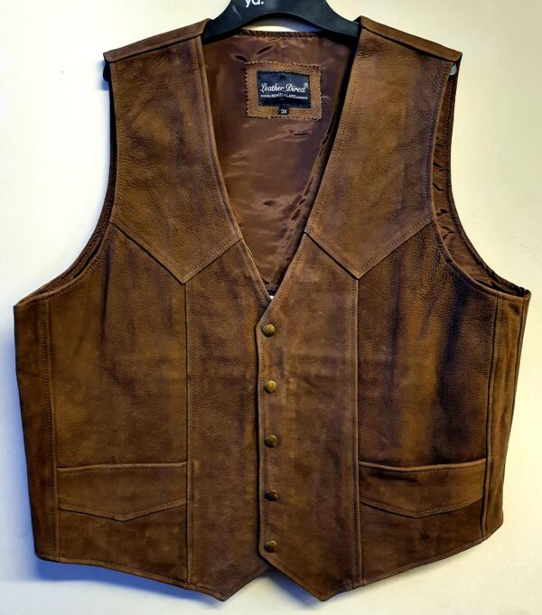 Brown Nubuck Leather Vest - Leather Direct