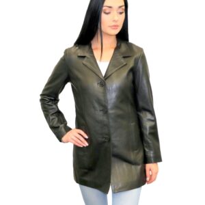women's black leather blazer