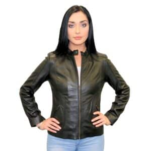 women's black leather jacket