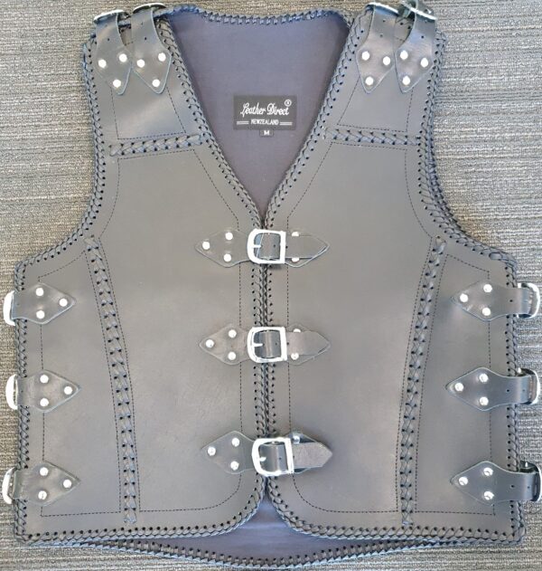 Thick Black Leather Vest - Motorcycle Leather Vest For Men NZ