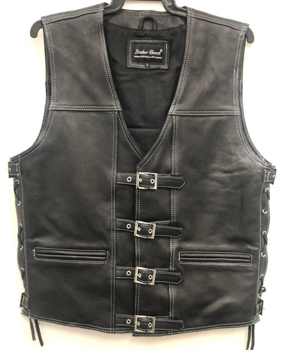 New Style Black/White Leather Vest - Leather Direct NZ