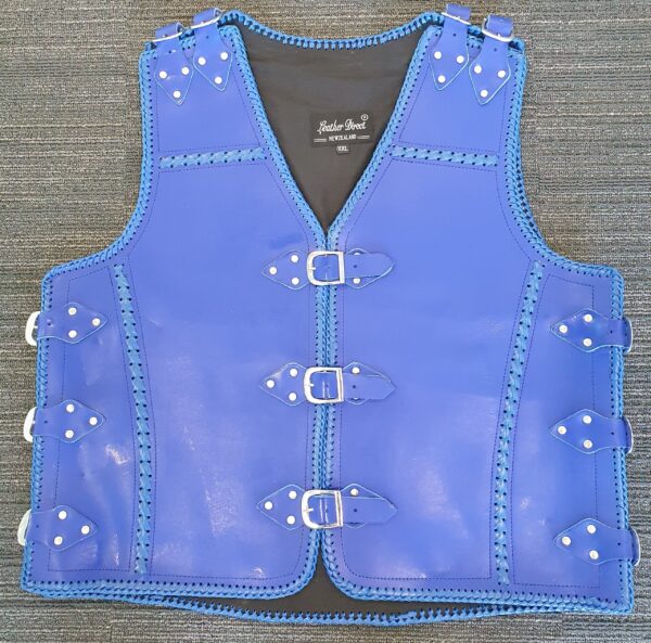 blue leather vests