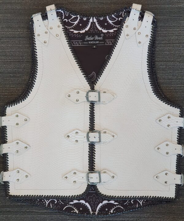 white crocodile print leather vest