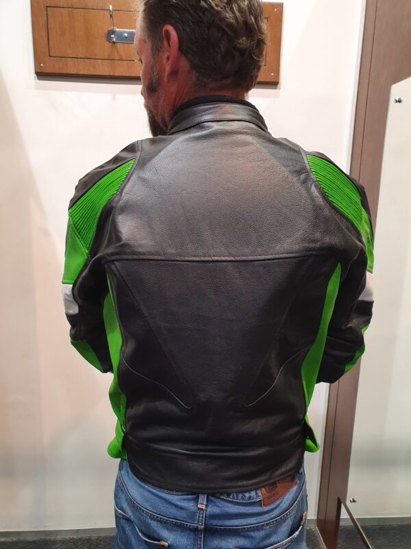 green motorcycle leather jacket