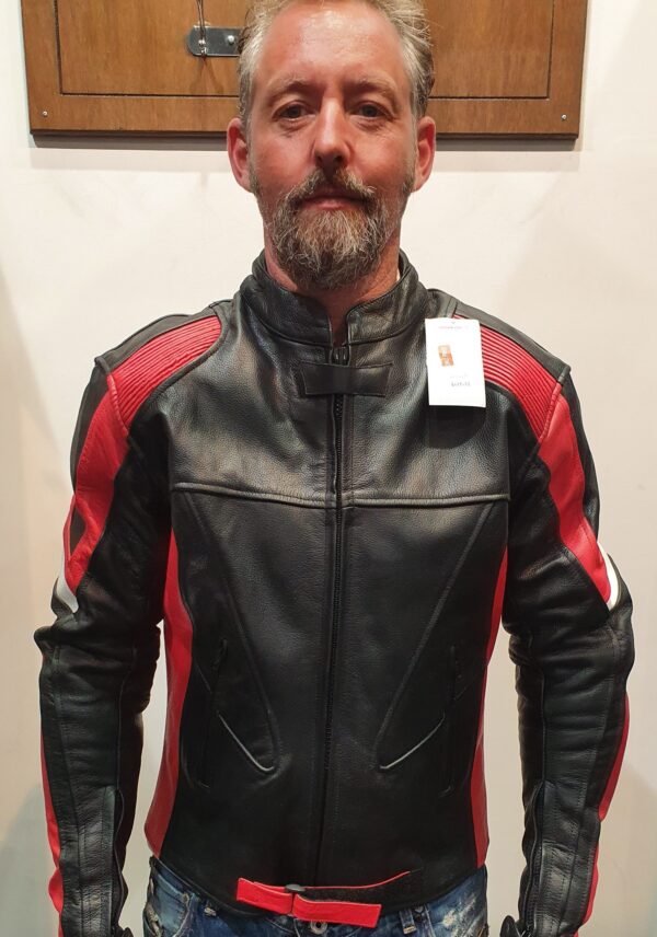 Black/Red Motorcycle Jacket - M/C Leather Jacket with Armours in NZ