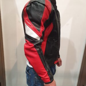 red and black biker jacket