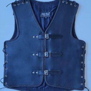Black leather vest with black braids