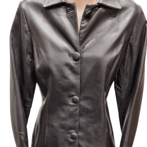 Womens Button Leather Jacket