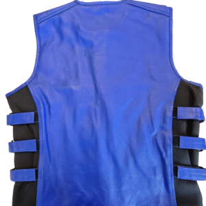 blue leather vest