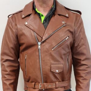 motorcycle leather jacket brown